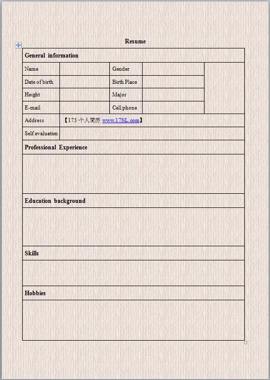英語求職履歷表範例表格