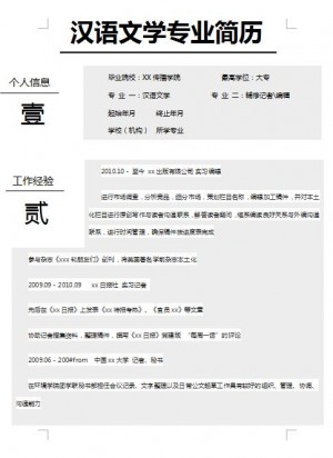 非常棒的汉语文学免费个人简历范文