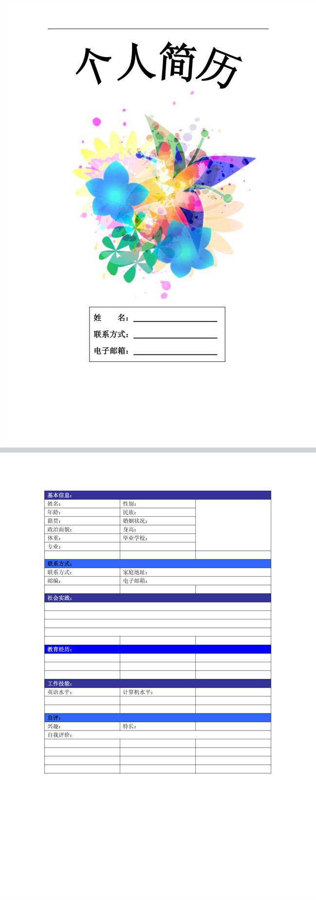 精美的彩色简约简历表