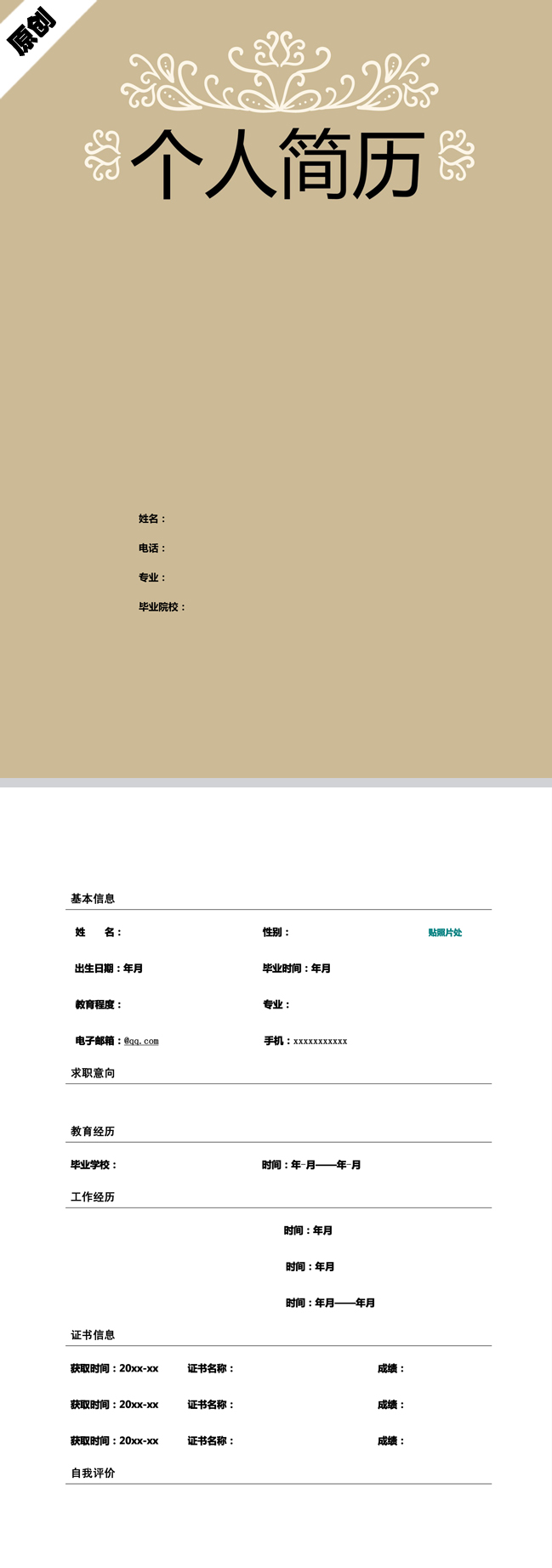 非常棒的简约纹饰免费个人简历模板