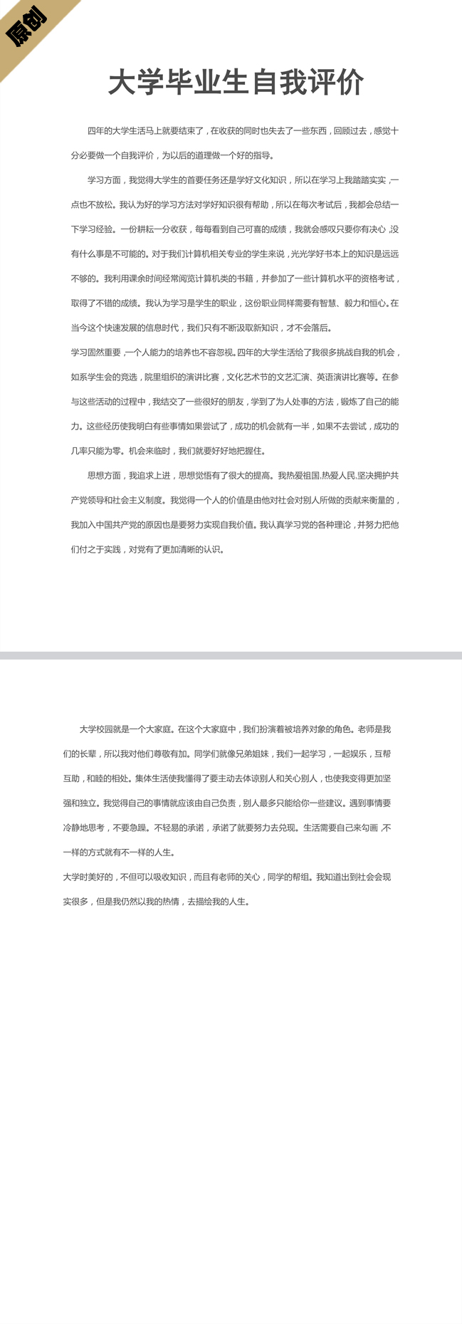 精美的大学毕业生自我评价模板