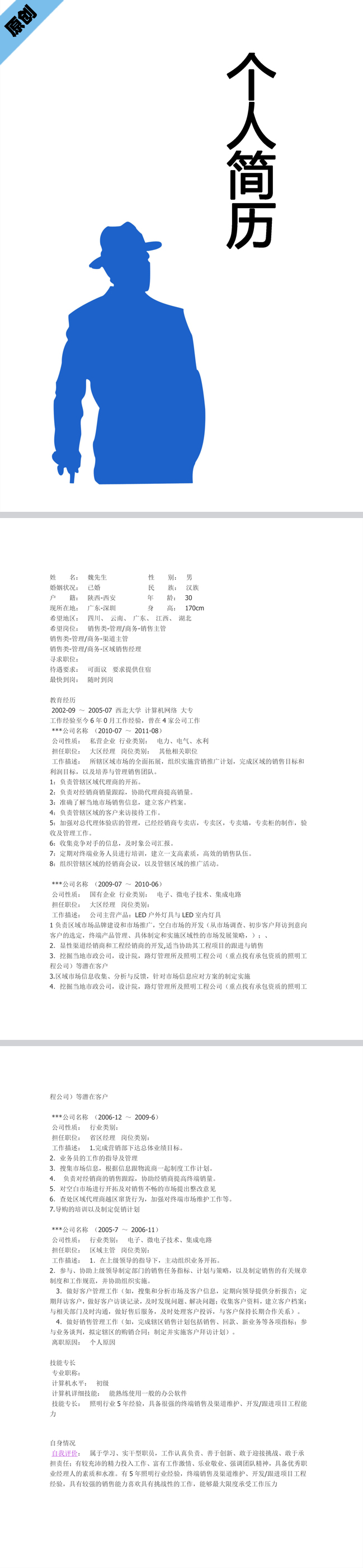 非常棒的区域经理免费个人简历模板