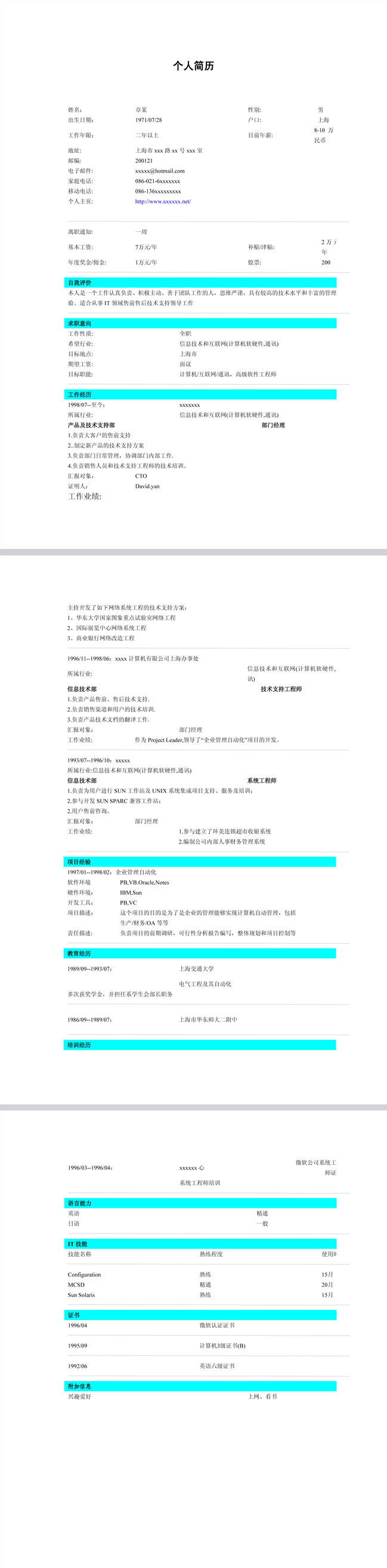 精美的信息技术免费个人简历表格