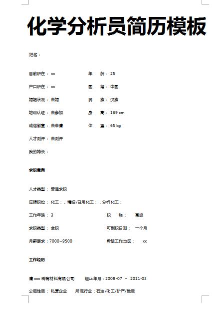 精美的化学分析员简历模板