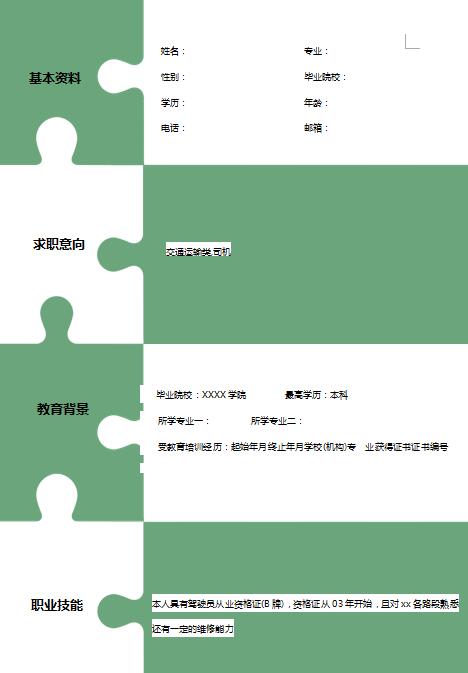 非常漂亮的驾驶员简历模板