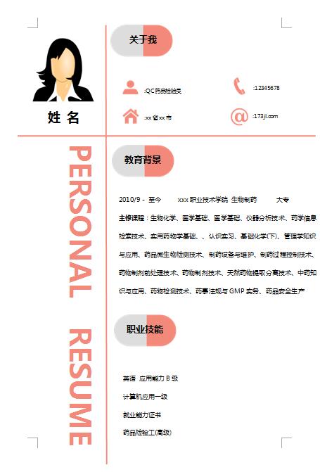 优秀的药品检验员简历模板