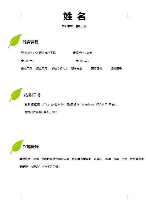 非常棒的信息工程简历模板范文