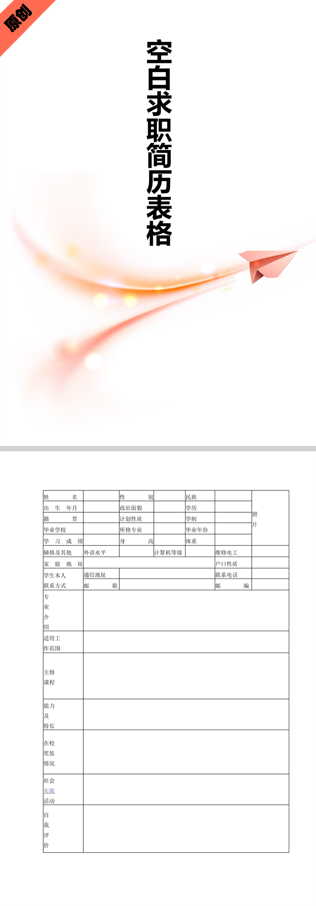 精美的空白求职简历表格模板