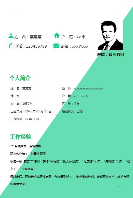 精美的房地产置业顾问简历模板