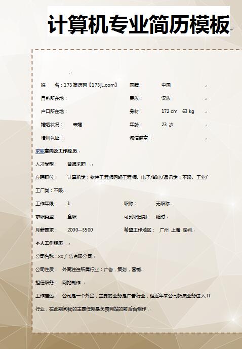 別具一格的計算機專業求職履歷表模板