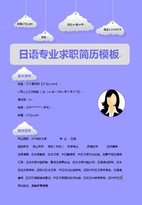 无经验应届生日语专业简历模板