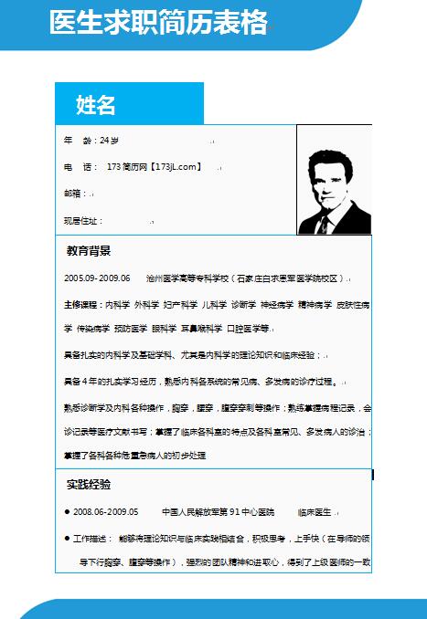 精美的医生求职免费个人简历范文