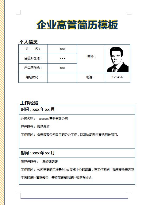 非常漂亮的企业高管求职简历模板