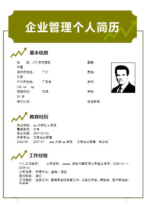 精美的企业管理简历模板