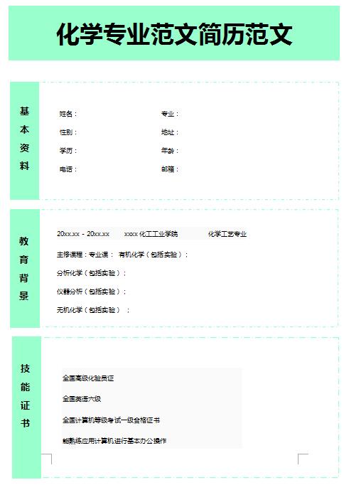 优秀的化学专业简历模板