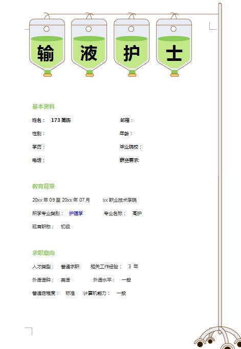 非常漂亮的急诊输液室护士简历范文