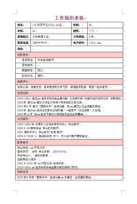 精美的工作简历表格