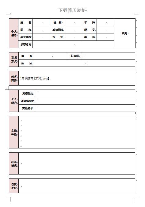 别具一格的简历表格
