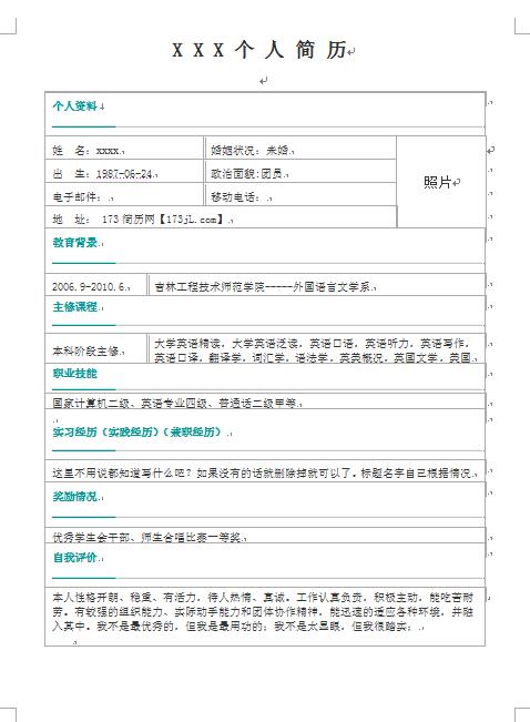 免费个人简历的样板