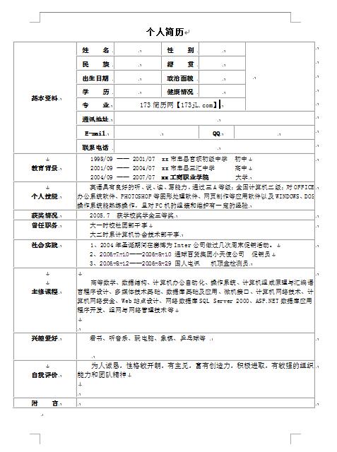 挺简单的个人求职简历表