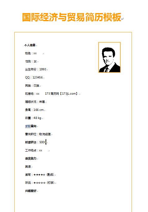 国际经济与贸易简历