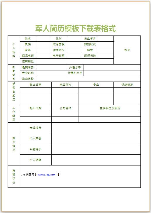 军人简历模板表格式