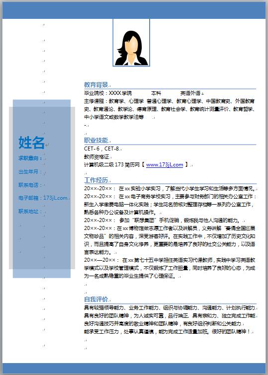 英语专业免费个人简历模板
