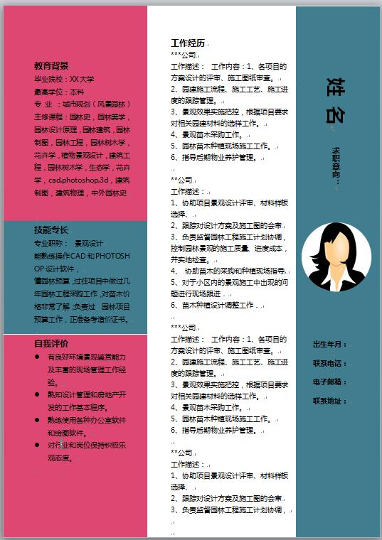 大学生彩色简历模板