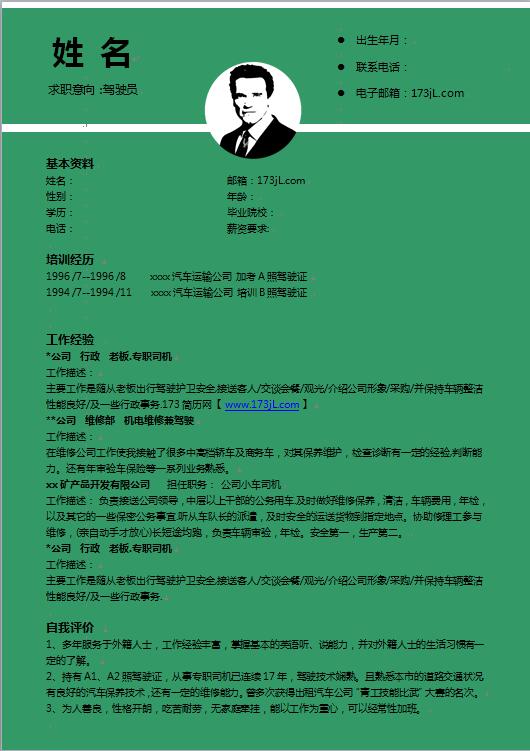 司机电子版简历标准模板