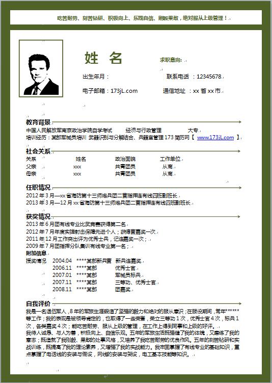 軍人個人求職履歷表word模板