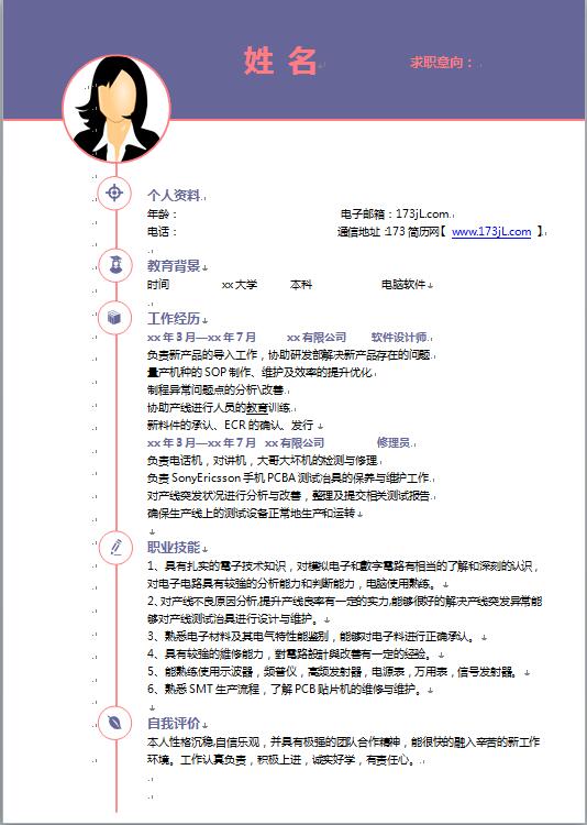 软件设计师简历模板