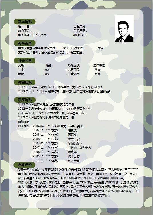 退伍军人免费个人简历模板