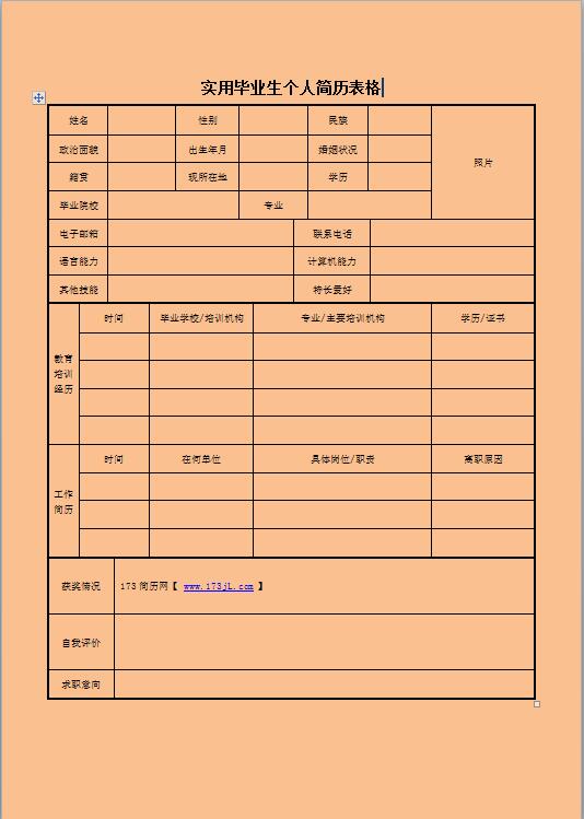 实用毕业生免费个人简历表格