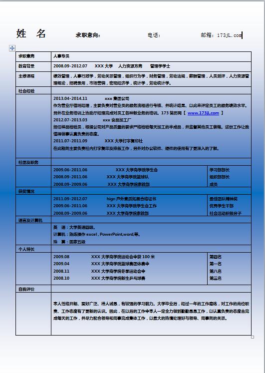 有工作经验简历表格