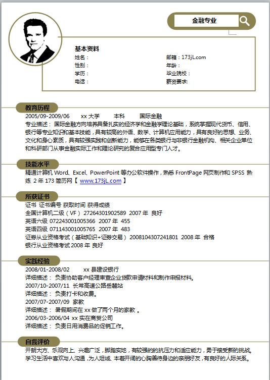 金融银行毕业生简历模版