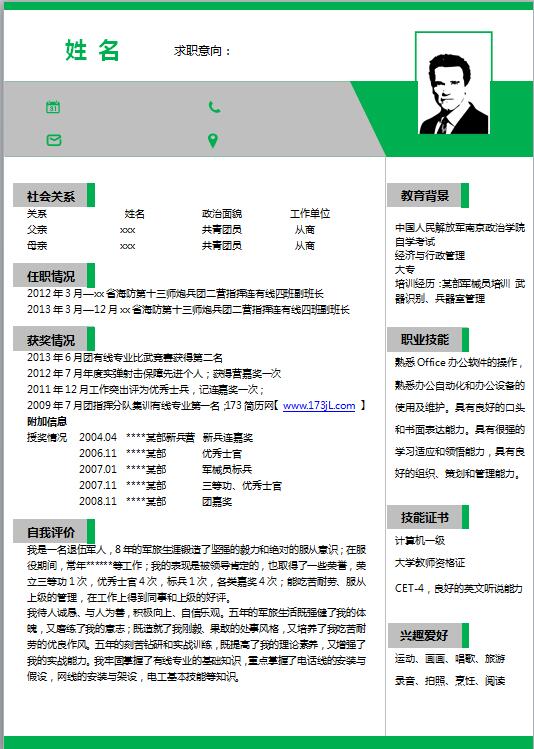 退伍军人求职简历模板