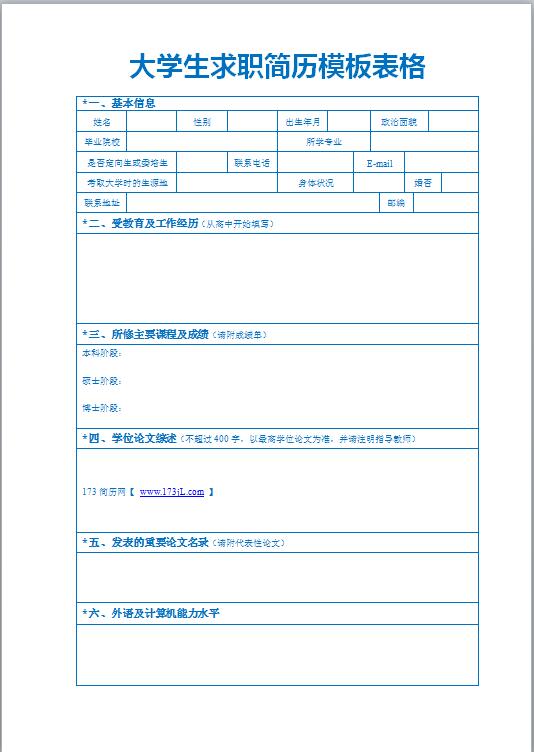 销售求职简历模板表格