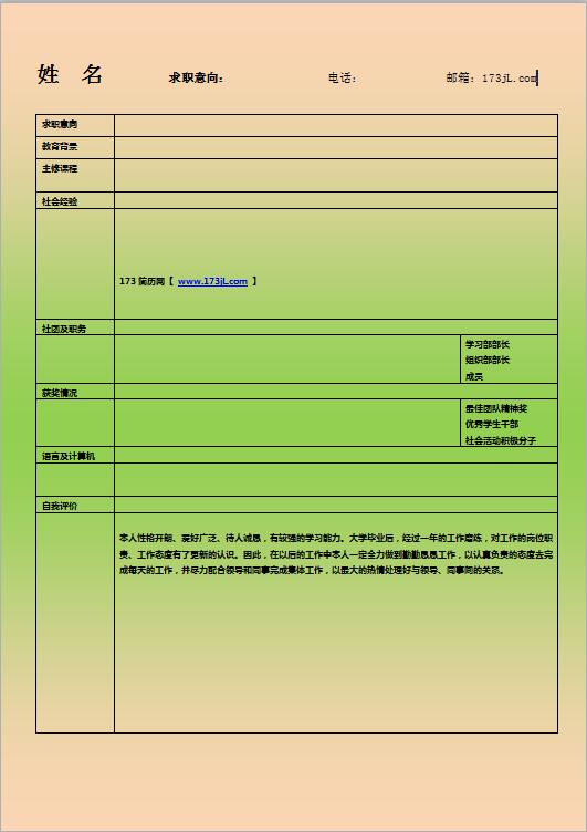 电子商务简历表格