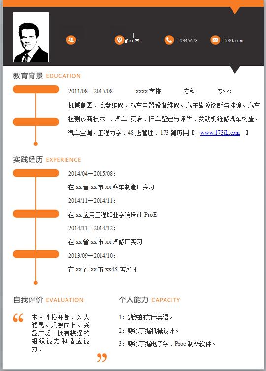 汽车行业免费个人简历范文