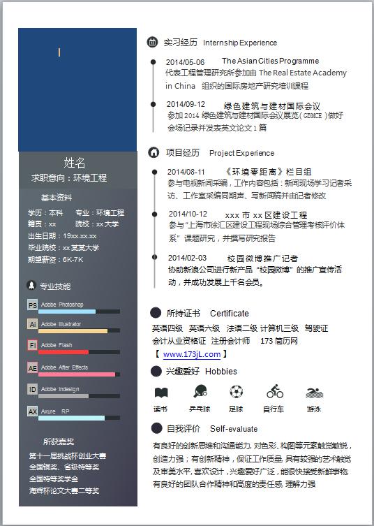 环境工程师简历模板