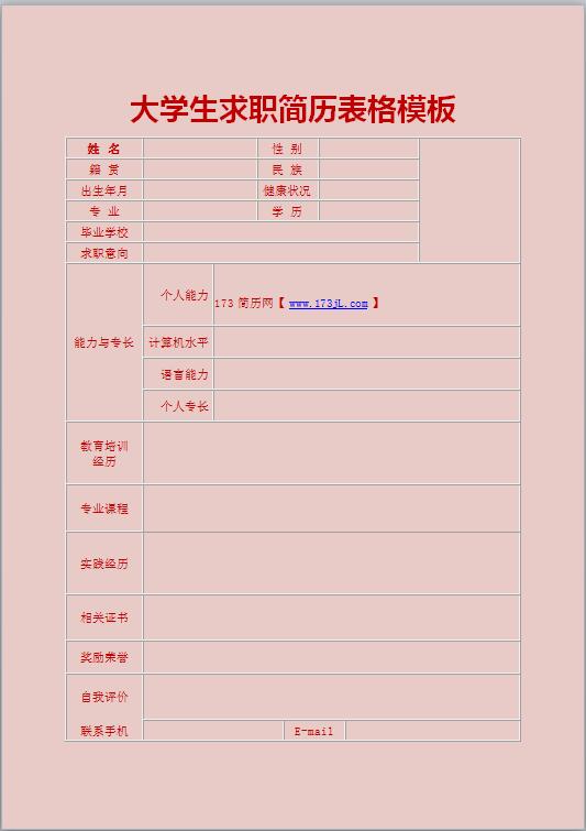电子商务免费个人简历模板表格