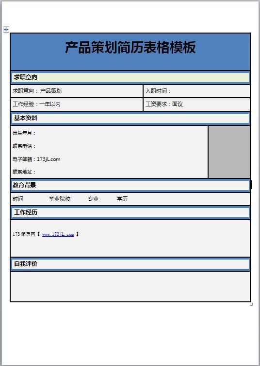 产品策划简历表格模板