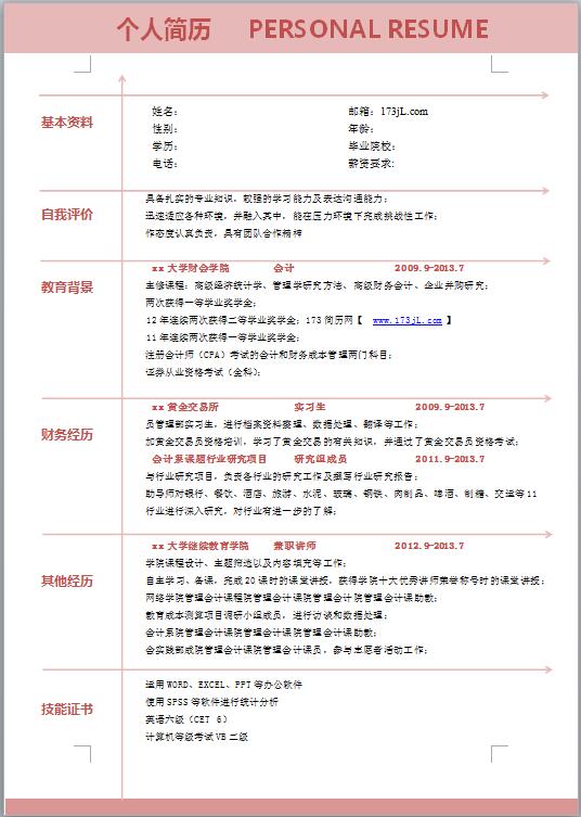 财务管理免费个人简历word模板