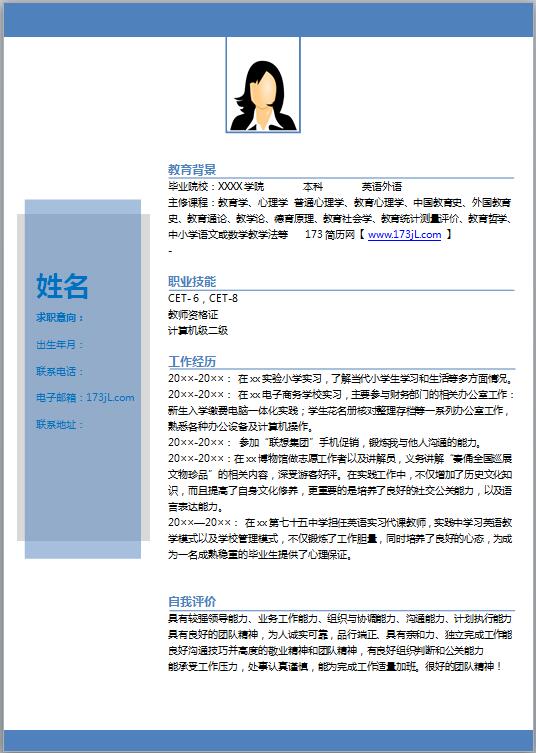 英语教师简历模板