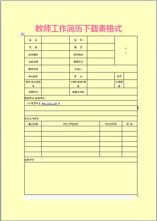 汽车简历模板表格