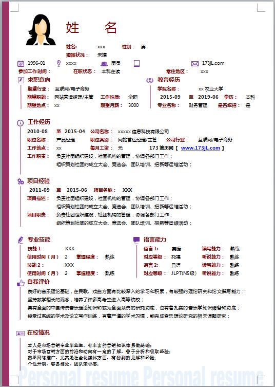 电子商务求职简历模板