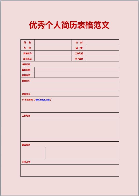 会计师事务所简历模板表格