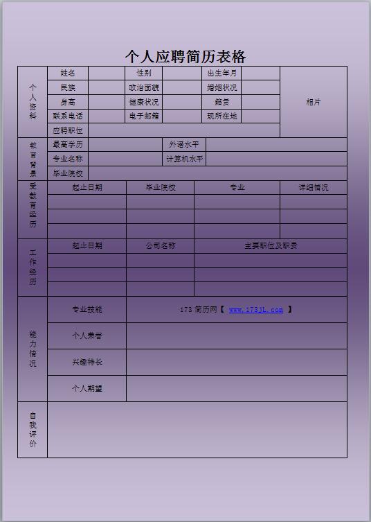 保洁主管免费个人简历模板表格