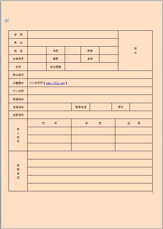煤炭个人求职简历表格
