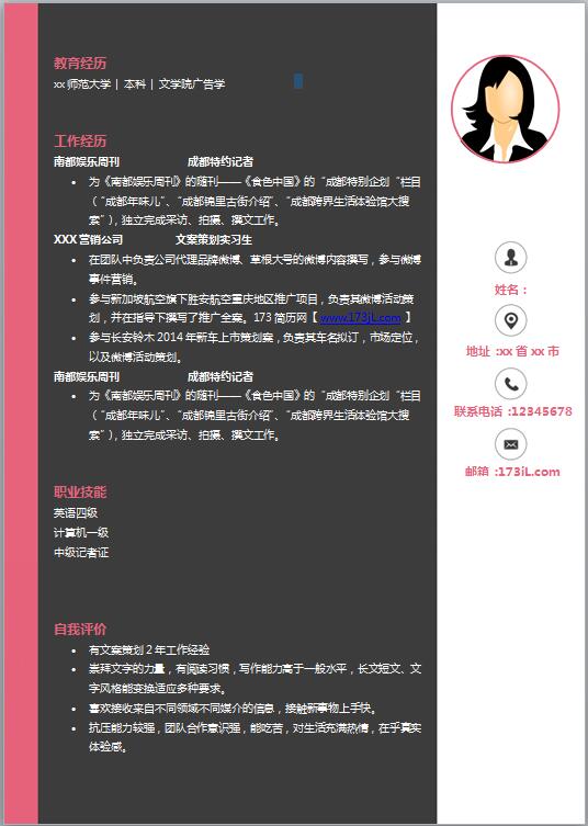 网站运营专员免费个人简历模板